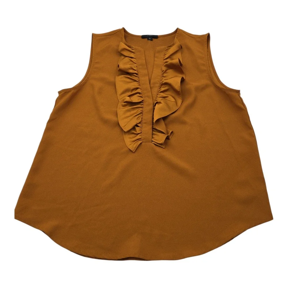 J. Crew Sleeveless V Neck‎ Ruffle Top Women's Size M Caramel Chic Fun
